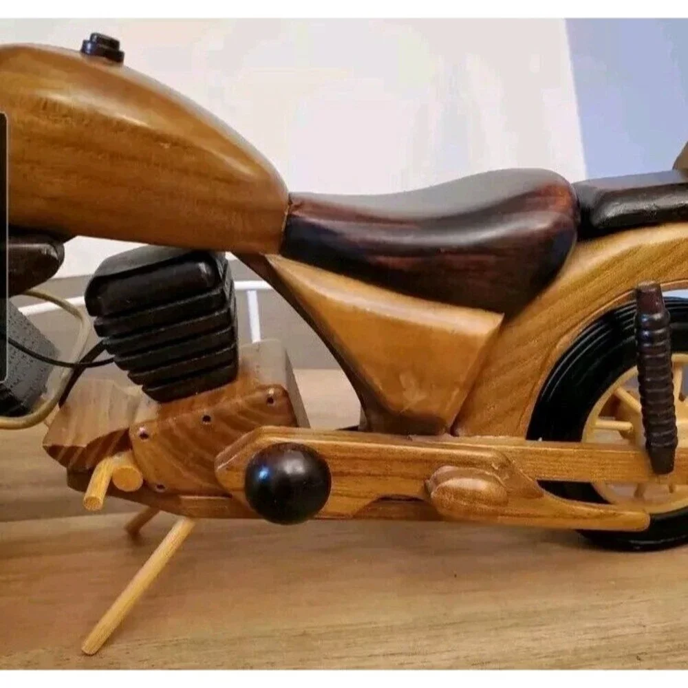 Vintage Bike Motorcycle HARLEY DAVIDSON Wooden Toy Car HOMEMADE Collectors‎ Item